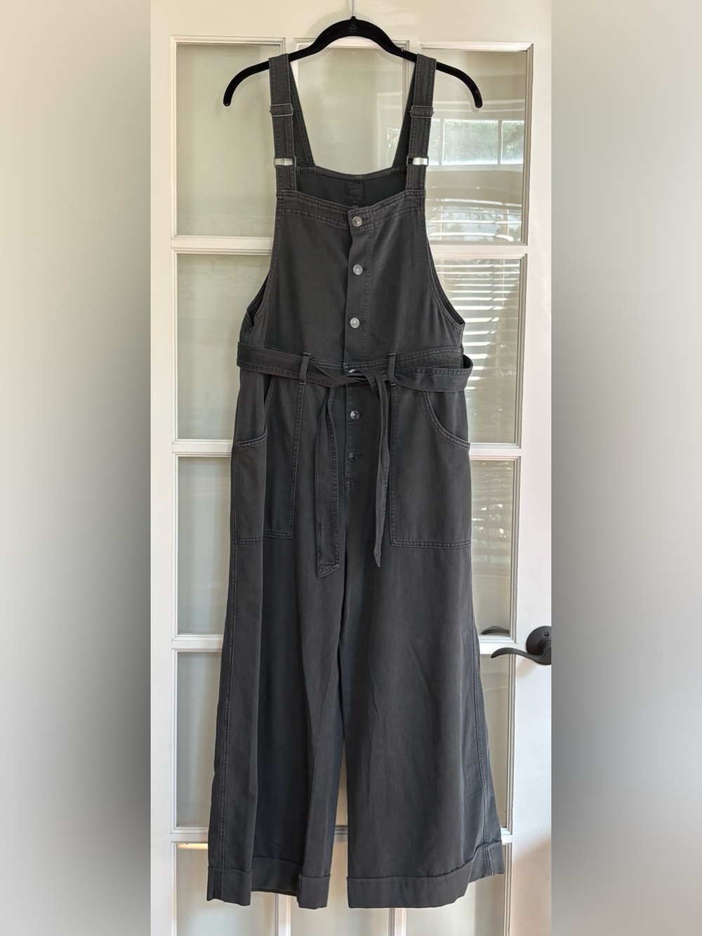 Aerie Wide Leg Jumpsuit Overalls Grey Washed Cotton Blend – Women's Size L